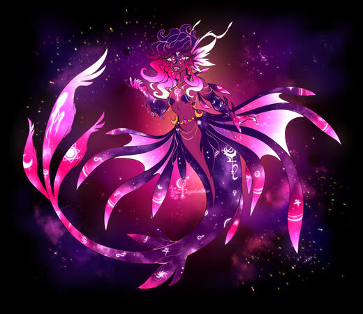 An illustration of the OC, Ishtar, as an aquatic siren.