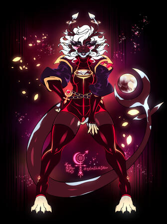 A flat colored illustration depicting Pluto, an NSR OC who is a humanoid maroon skinned alien with vitiligo.