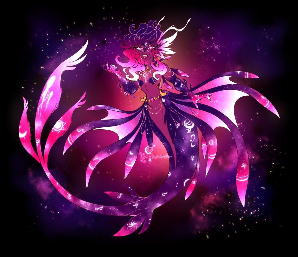 An illustration of the OC, Ishtar, as an aquatic siren.