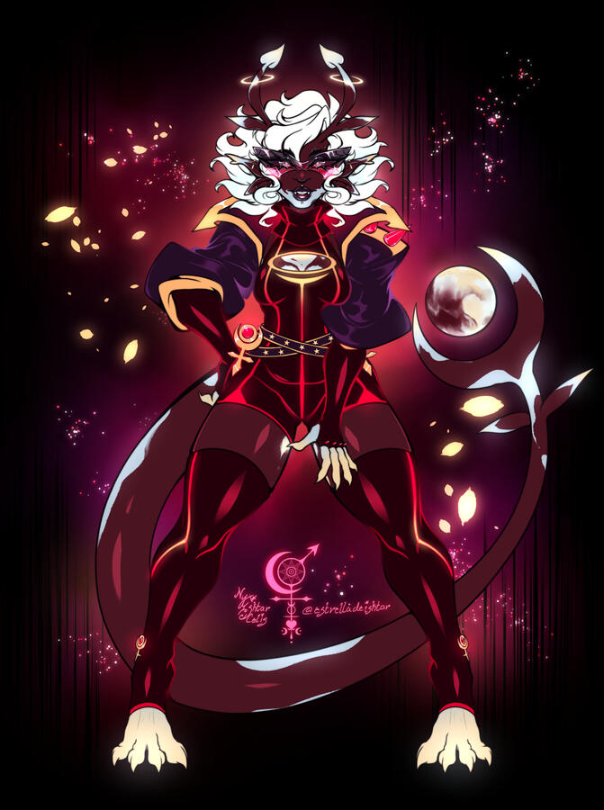 A flat colored illustration depicting Pluto, an NSR OC who is a humanoid maroon skinned alien with vitiligo.